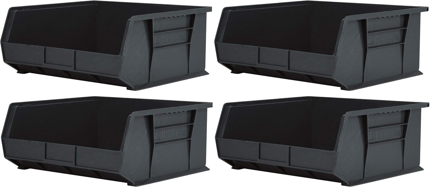 Akro-Mils 30235 Plastic Storage Stacking Hanging Akro Bin, 11-Inch by 11-Inch by 5-Inch, Black, Case of 6 (Pack of 4)