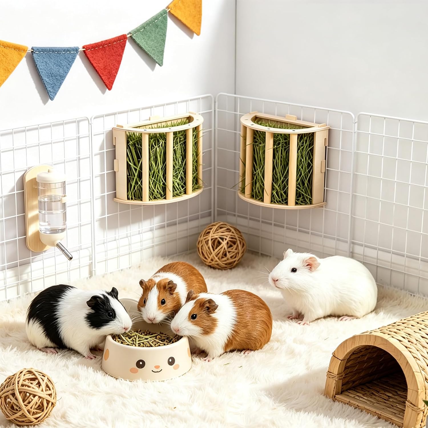 3Pcs Wooden Guinea Pig Hay Holder, Hanging Bunny Hay Feeder Rack image 5