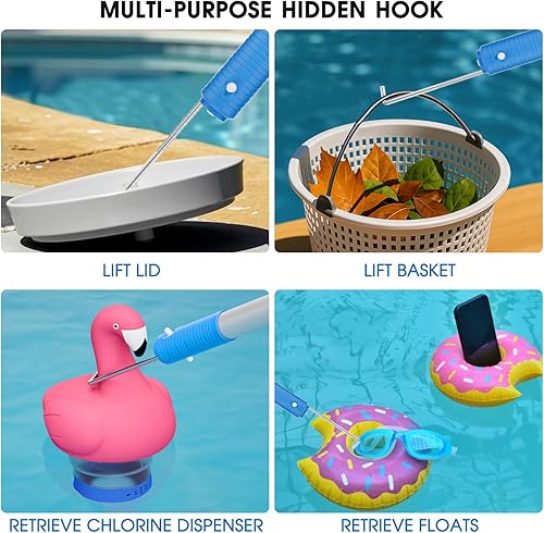 Miniatura 2 de Poste de piscina mejorado de 9 pies de largo con gancho oculto, postes extendidos de aluminio para cepillo de red de desnatador y cabezal de vacío,