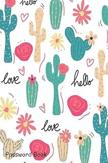 Password Book: Include Alphabetical Index With Cute Tropical Cactus Hand Drawn Pattern Seamless