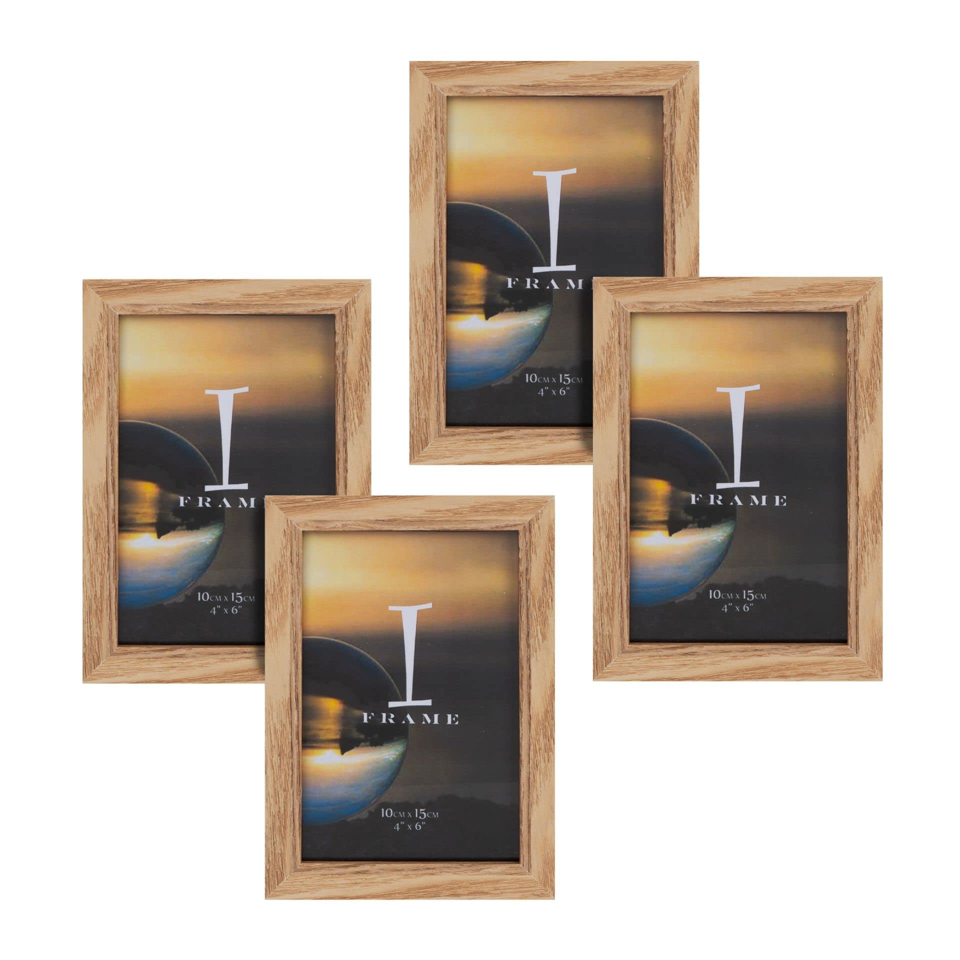 Widdop and Co IFrame Oak Finish Set of 4 Photo Frames - 4" x 6" - Contemporary Picture Frame - Tabletop and Wall Mounting - Stylish Home Décor Frames for Photos