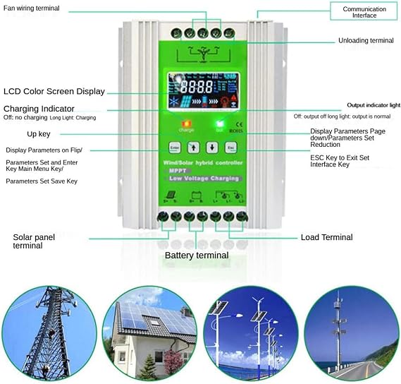 Wind Solar Hybrid Charge Controller 3000W-10000W, 12V/24V/48V Regulator MPPT Wind Solar Hybrid Boost Controller, for Wind Turbine Generator Charger Battery,12V-10000W