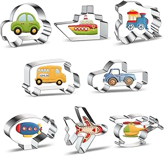 Travel Cookie Cutter Set 8-Piece Transportation and Vehicles Cookie Cutters with Car, Airplane, Train, Bus, Helicopter, Vi...