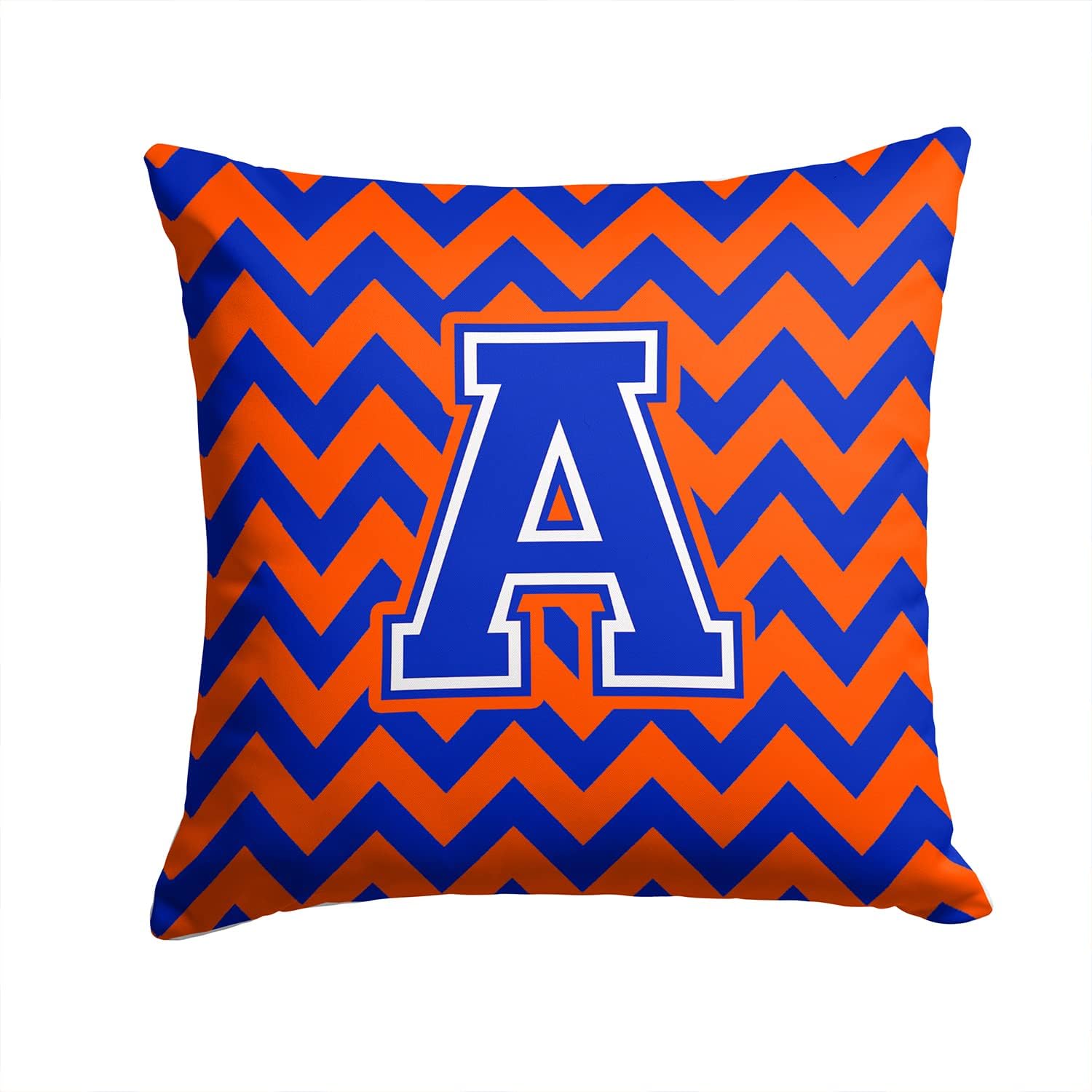Caroline's Treasures CJ1044-APW1414 Letter A Chevron Orange and Blue Fabric Decorative Pillow Machine Washable, Indoor Outdoor Decorative Pillow for Couch, Bed or Patio, 14Hx14W