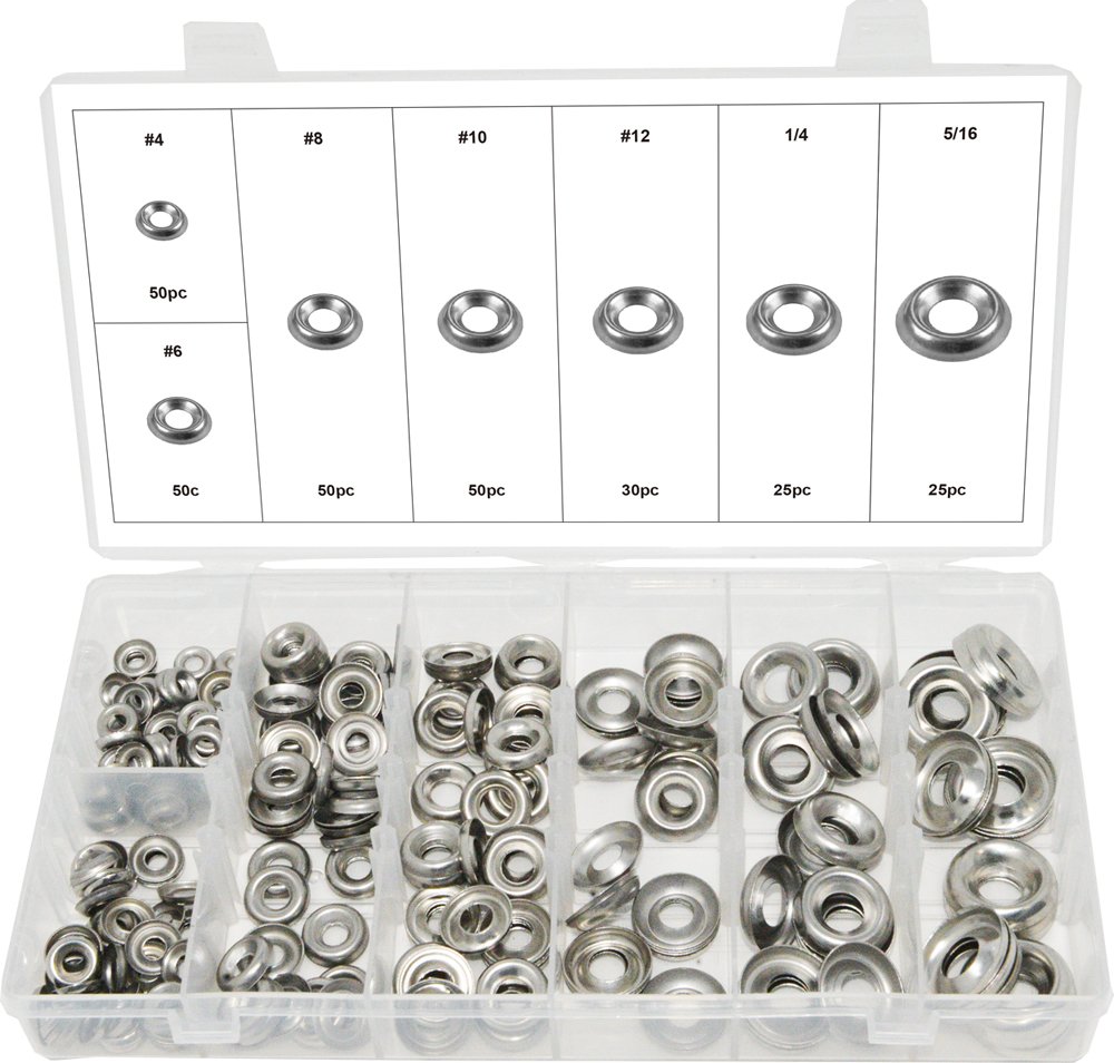 Swordfish 32440-280pc Stainless Steel Finishing Cup Washer Assortment #4, #6, #8, #10, #12, 1/4", 5/16"