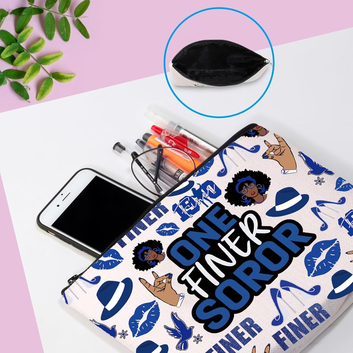 GJTIM Greek Sorority Paraphernalia Gift Sorority Member Blue And White Zipper Pouch One Finer Soror Makeup Bag Sisterhood Gift for Finer Women (One Finer Bag) - Image 5