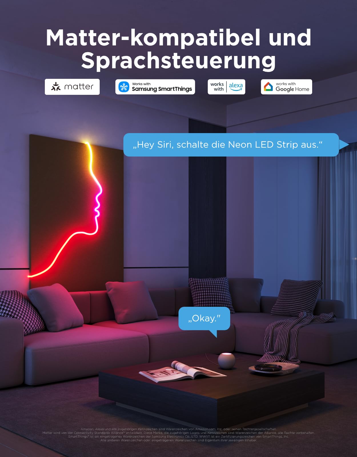 Govee Neon Rope Light 2 RGBIC LED Strip 5m Form-Mapping DIY SmartThings Matter Alexa Google Assistant Weiß