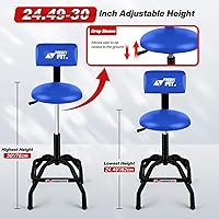 Vista 2 de Taburete de taller con respaldo, taburete mecánico de garaje para taller, silla de taburetes de taller ajustable, taburetes de banco de trabajo