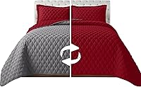 Vista 10 de Elegant Comfort Juego de colcha reversible acolchada de 3 piezas con fundas de almohada, exquisitas costuras de diamante para todas las estaciones