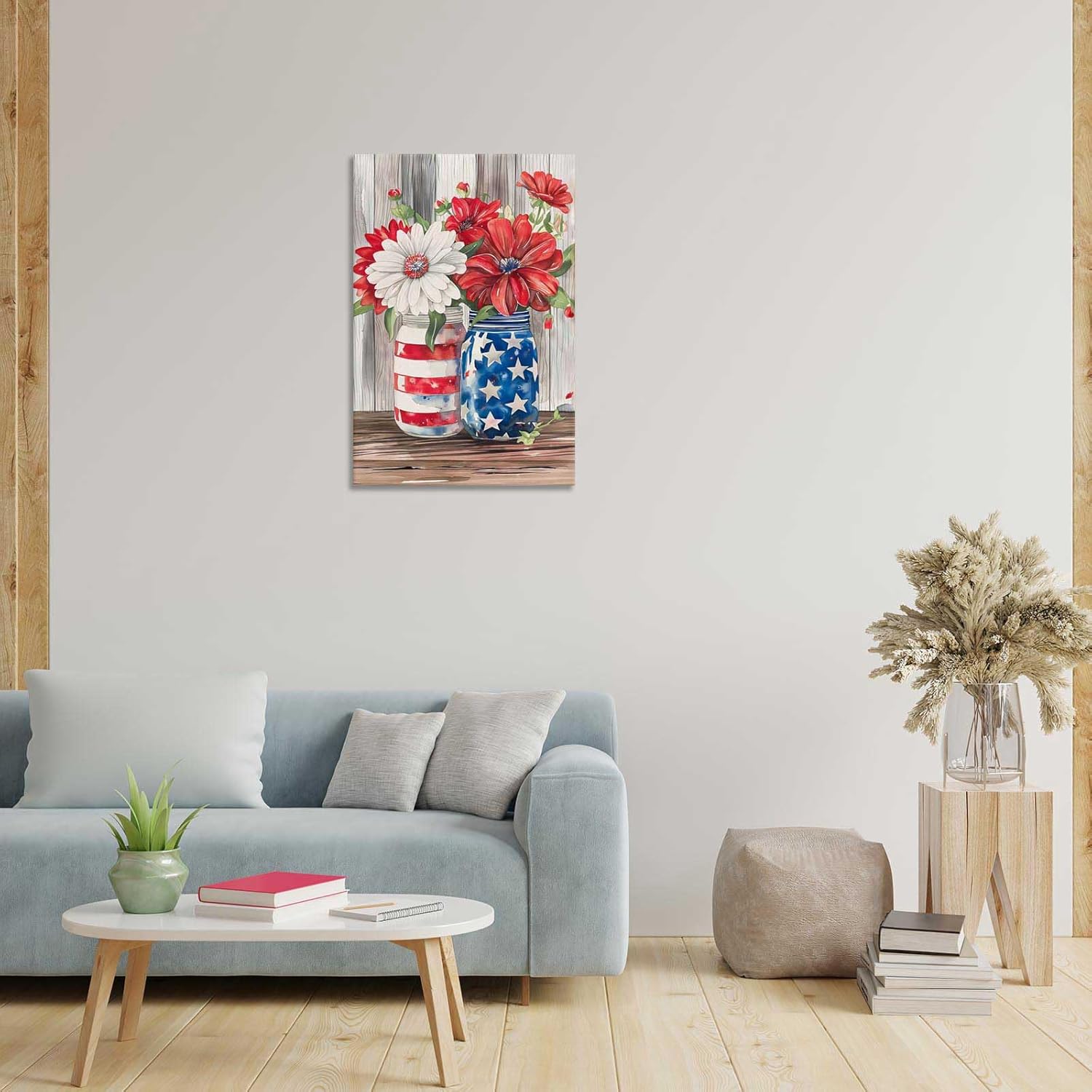 Dcvjiy American Stars Flowers Stripes Forth Of July Posters Usa Independence Day Canvas Wall Art Patriotic Red White Blue Decorations Prints Painting For Home Bedroom Dorm Wall Decor 8x12in Wframed