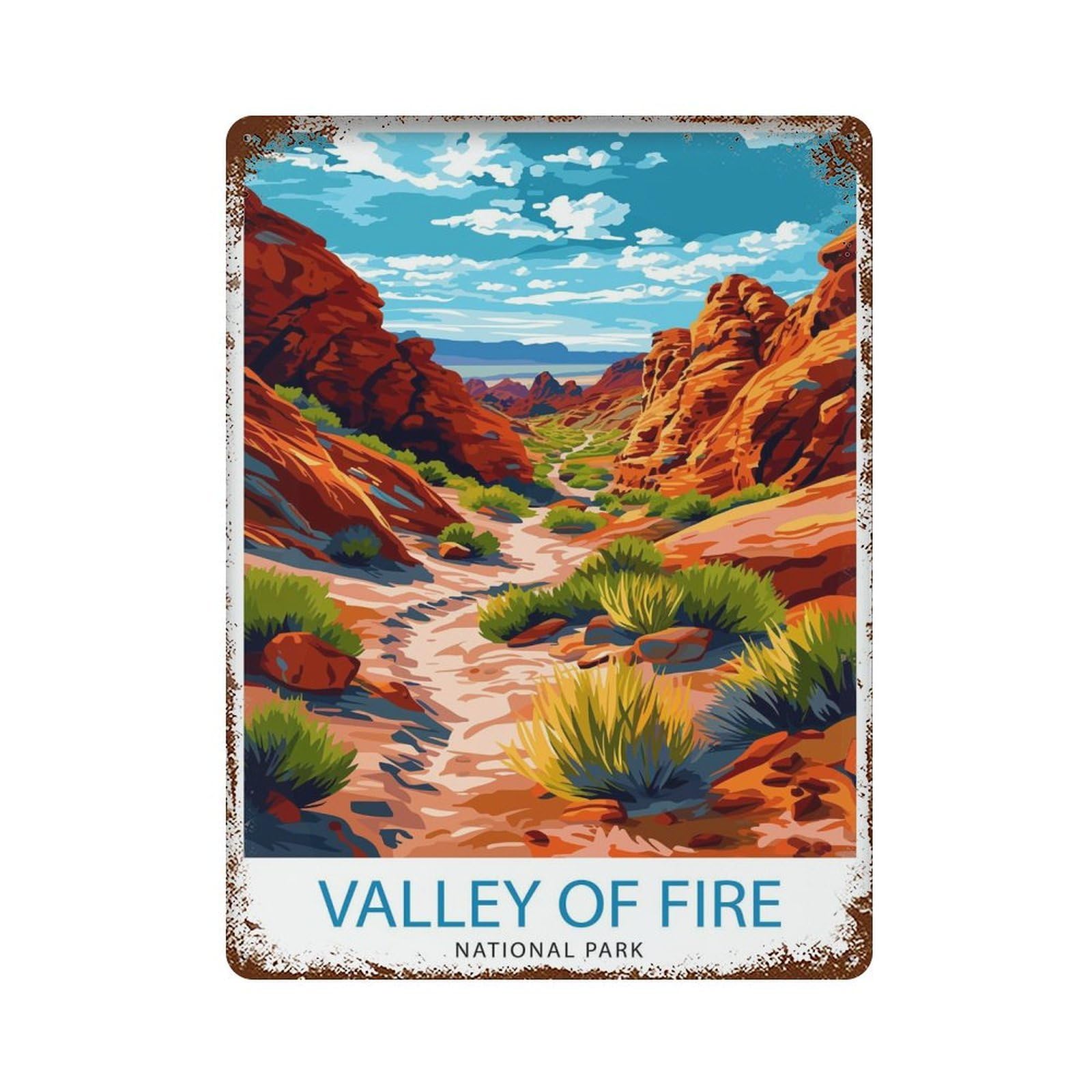 Valley of Fire State Park Nevada Desert Vibrant Landscape Ancient Rock Formations Outdoor Wall Decor Art Metal Tin Poster Modern Home Decor Art Home Bar Shop Decorations Vintage Sign 40x30cm