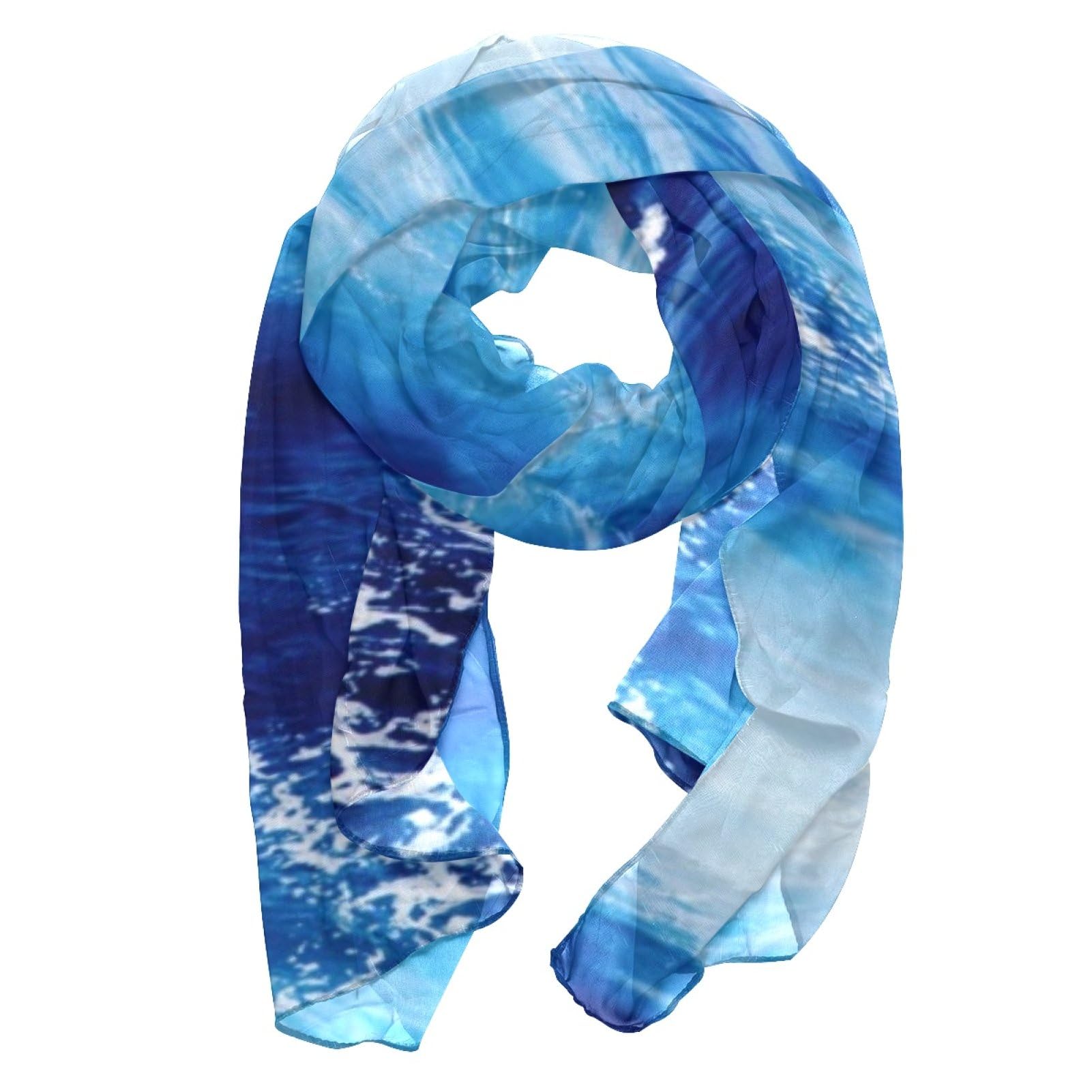 Anna Cowper Scarves for Women Lightweight Silk Thin Long Scarf Blue Ocean Waves Shawl Wrap Sunscreen Shawls