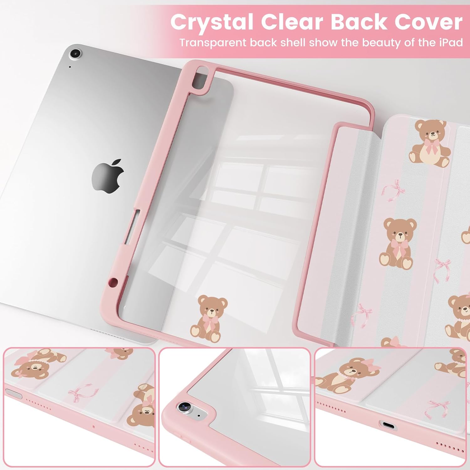 Case Compatible with iPad Air 11 inch M3 2025 / M2 2024, iPad Air 5th 2022 / 4th Generation 10.9 Inch 2020, Shockproof Hybrid Slim Stand Cover with Clear Back Shell & Pencil Holder, Z005