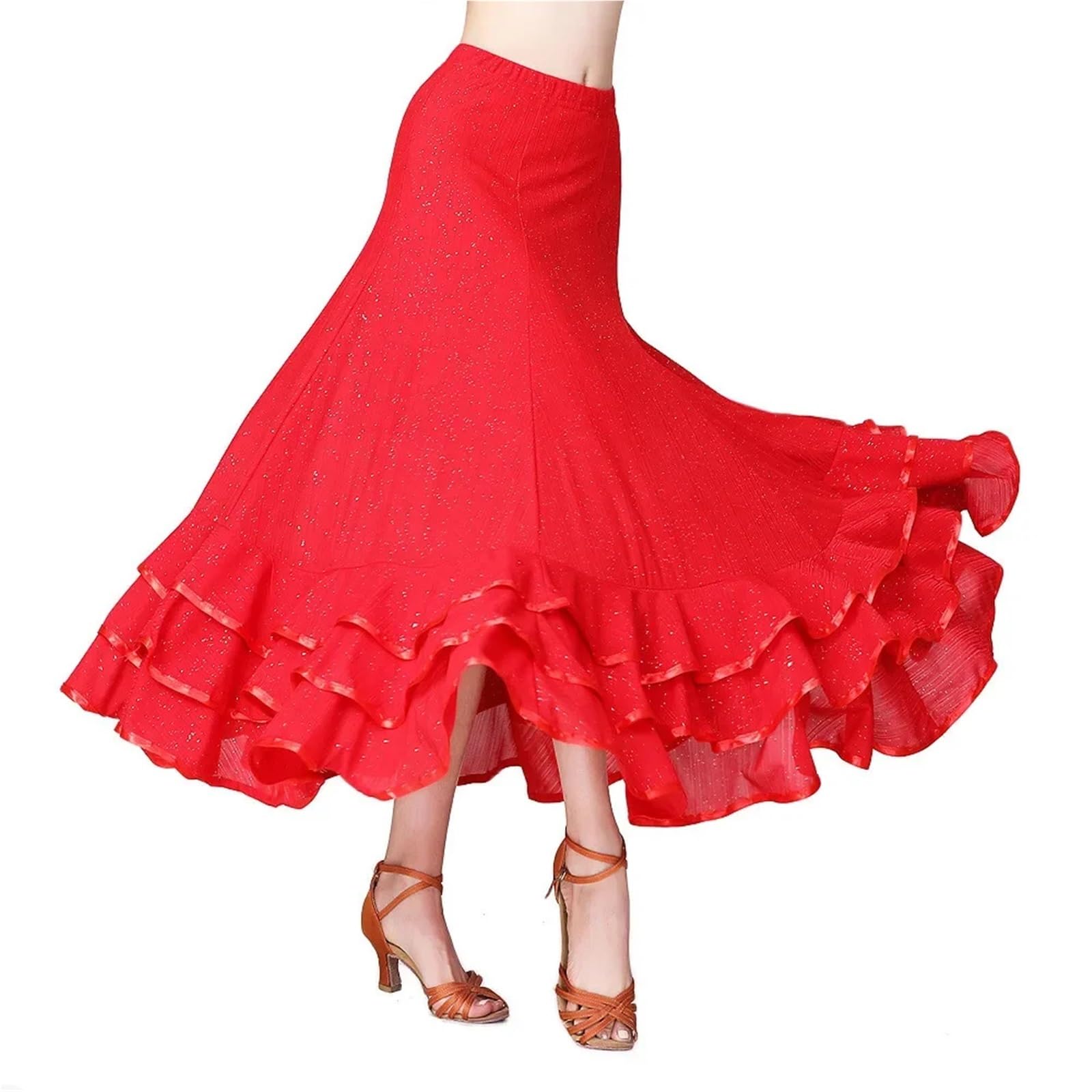 Danza moderna, abito lungo, valzer, ballo da sala, competizione, gonna ampia, spettacolo di danza, costume, gonna con paillettes Per il Flamenco