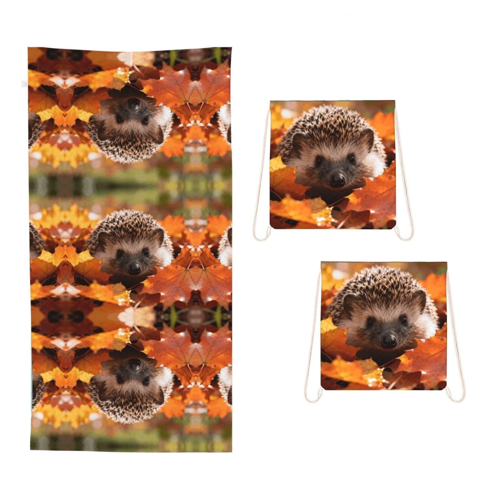 CNTDBU hedgehog 2 in 1 Packable Towel Bag-Large Beach Towel with Stuff Sack, Super Absorbent Microfiber Travel Towel for Pool