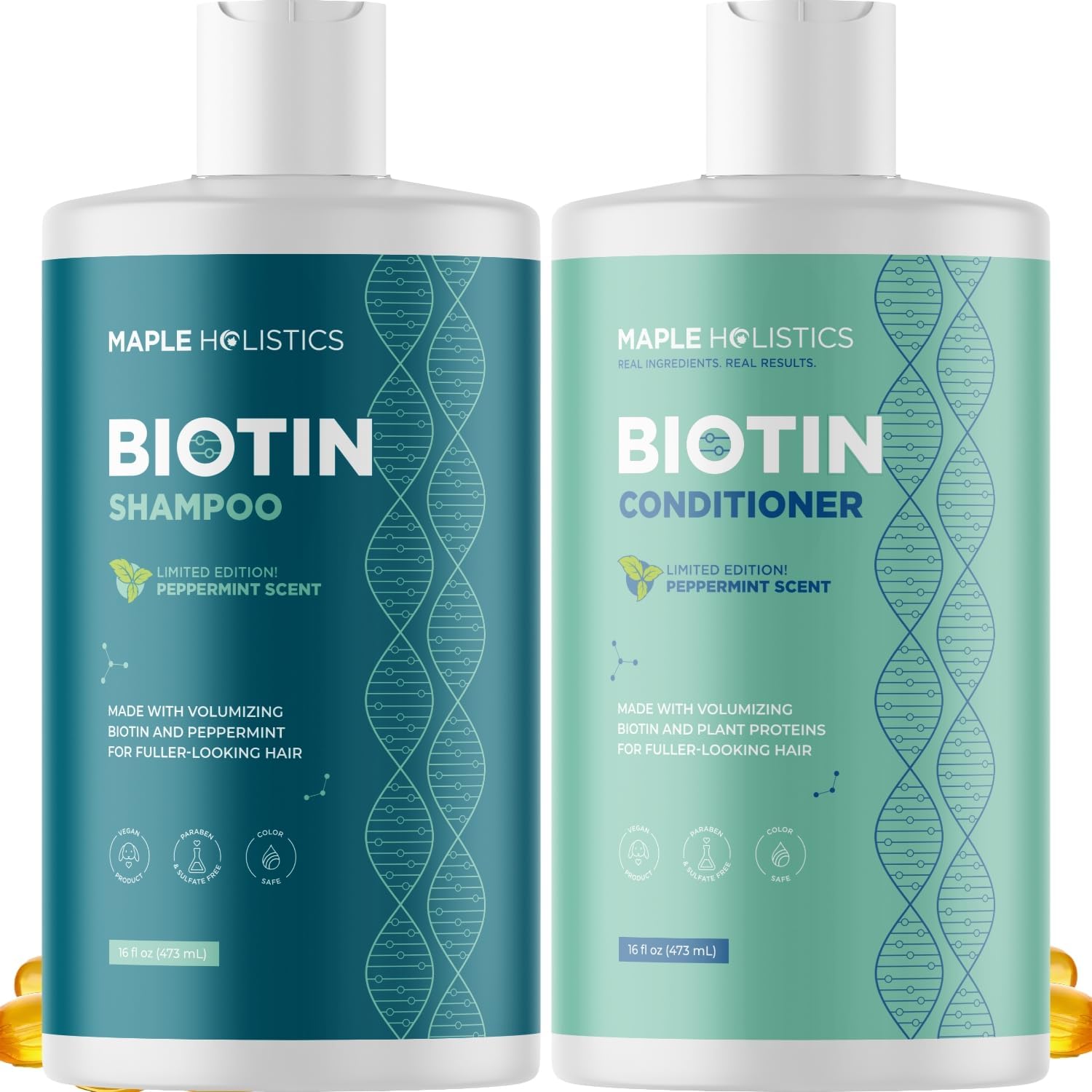 Volumizing Biotin Shampoo and Conditioner Set - Peppermint Shampoo and Conditioner for Thinning Hair Care with Argan Coconut & Olive Oil - Color Safe - Paraben Silicone & Sulfate Free (16 Fl Oz Each)