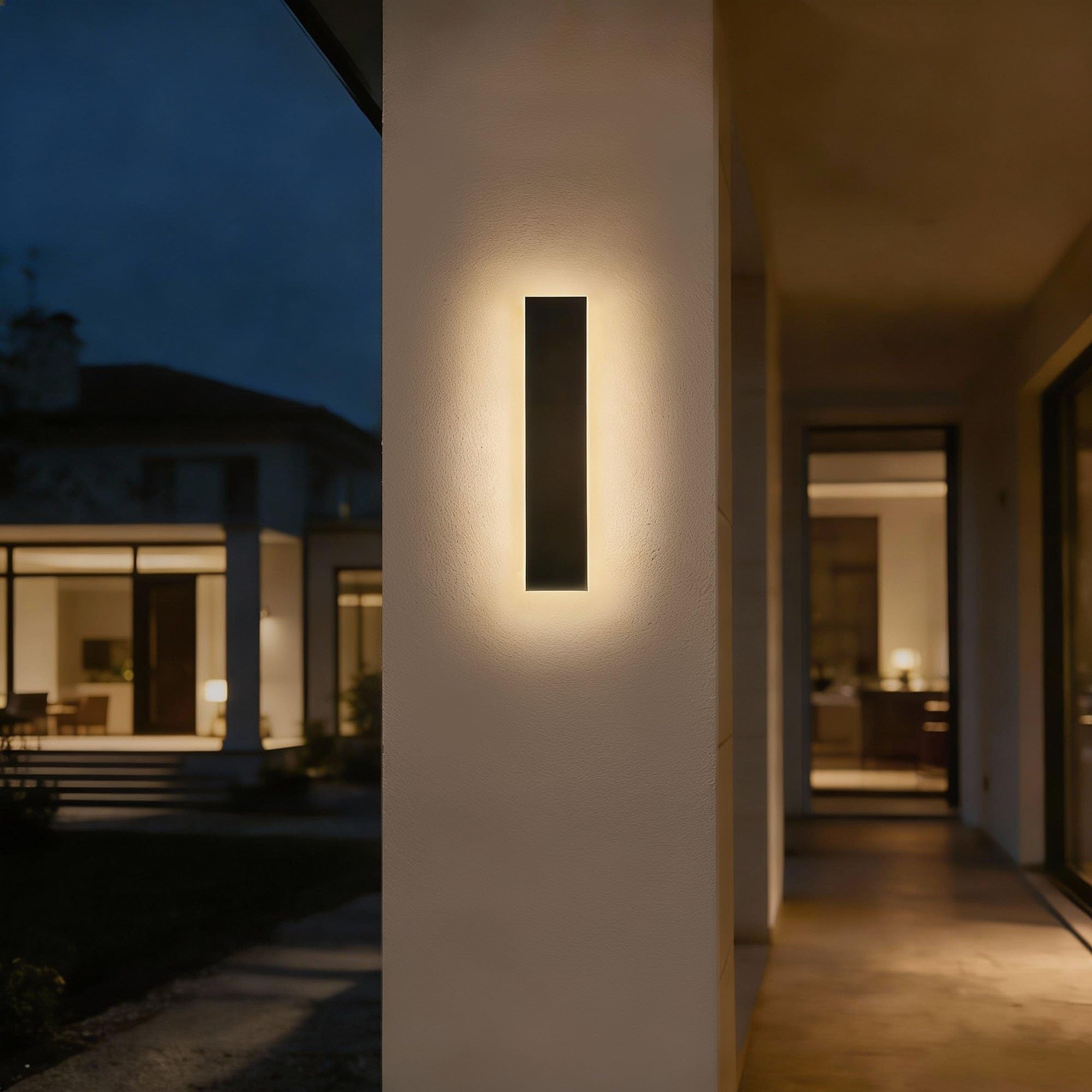 Ledvion - Aplicación de pared exterior LED larga Villa, 30 cm, Ip65, 6W, Noir, Blanco cálido, 2700K, Aluminio y acrílico, interior y exterior, aplique exterior, lámpara de pared exterior