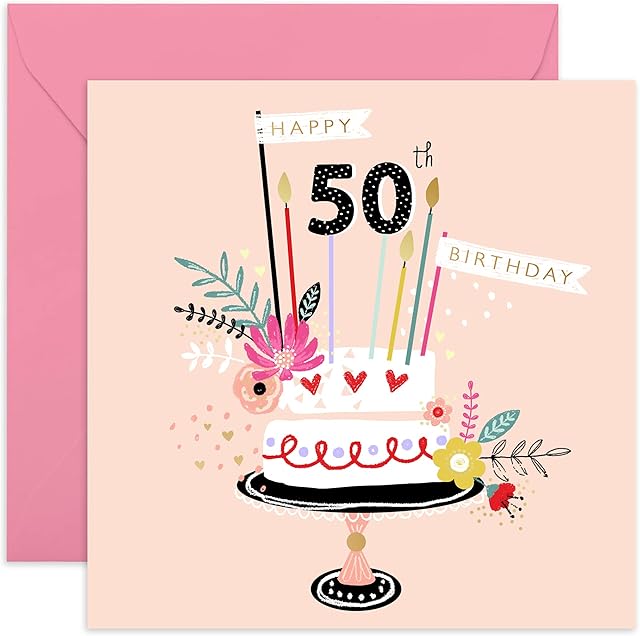 Central 23 - Cute 50th Birthday Card for Women - 'Happy 50th Birthday ' - Sweet Birthday Card for Her - Fun Birthday Card for Him - Comes with Cute Stickers