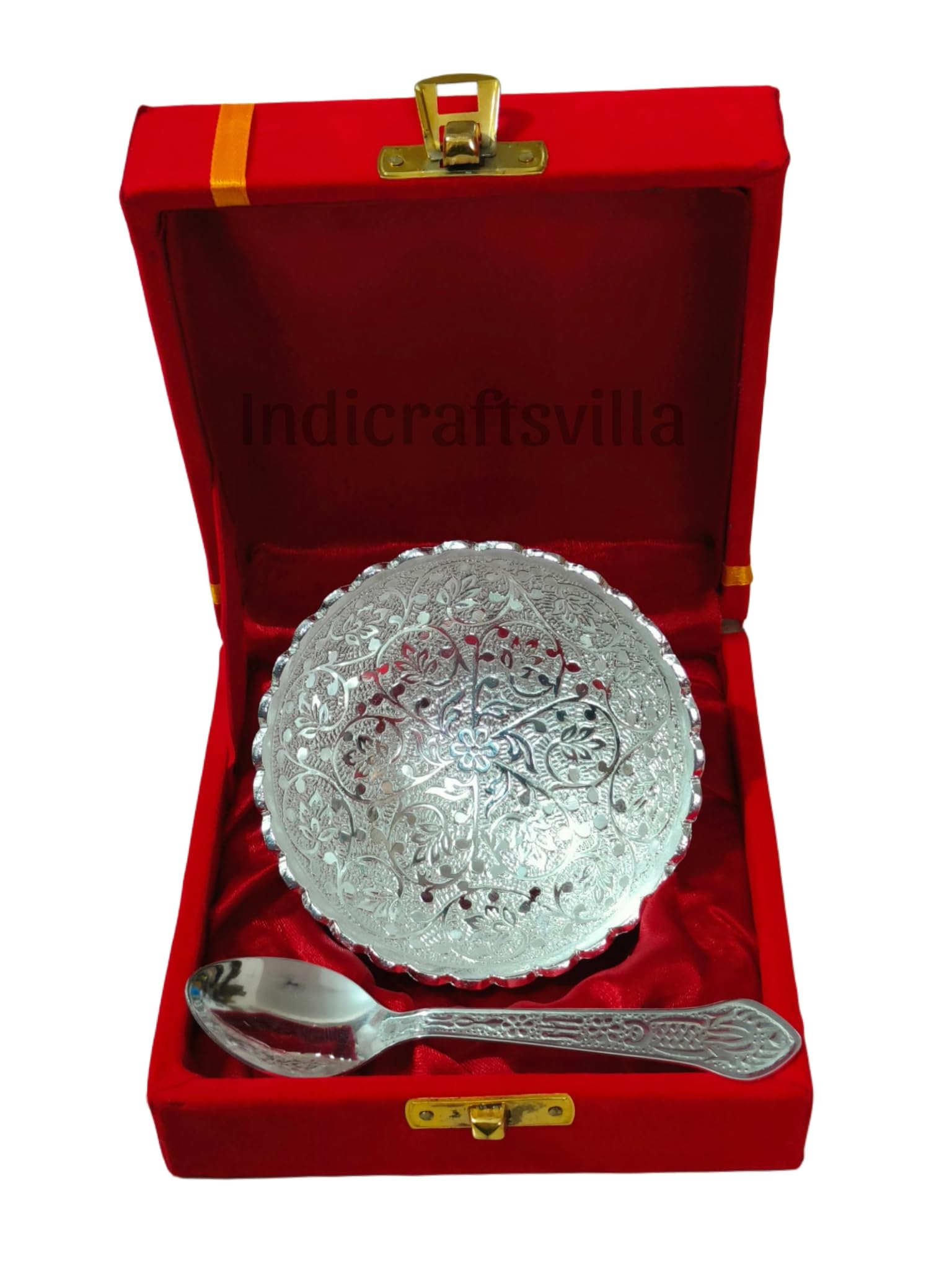 INDICRAFTSVILLA: Crafts Place to Discover World Silver/Gold Plated Single Kamal Bowl Set With Royal Velvet Box, 30 ML-image-24