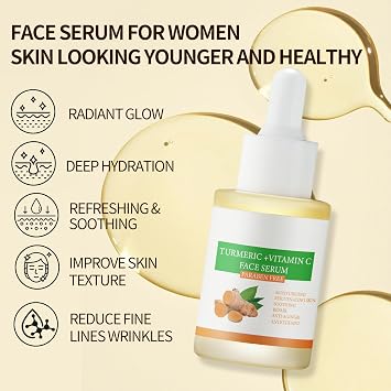 Turmeric Vitamin C Face Serum For Women, Hydrating Serums For Face With Ginger For Dull Skin,Sun Damage, Fine Lines, For Plumper, Smoother Skin, Clarifying 30ml
