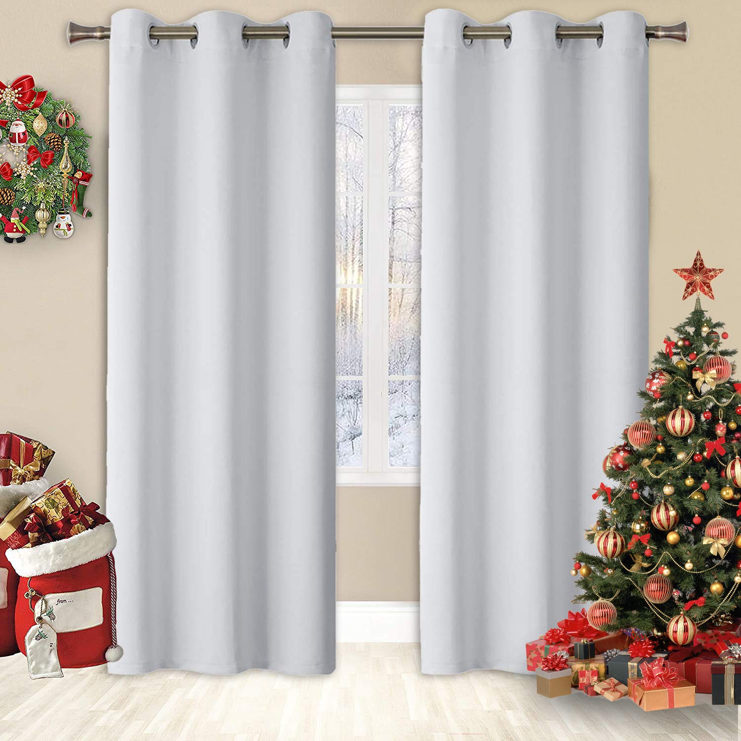 BDDY Blackout Curtains Panels, Curtains Ring top, Light Reflecting Ultra Luxurious Elegant for Window Treatments Living Rooms Doors, 39W x 72L, White
