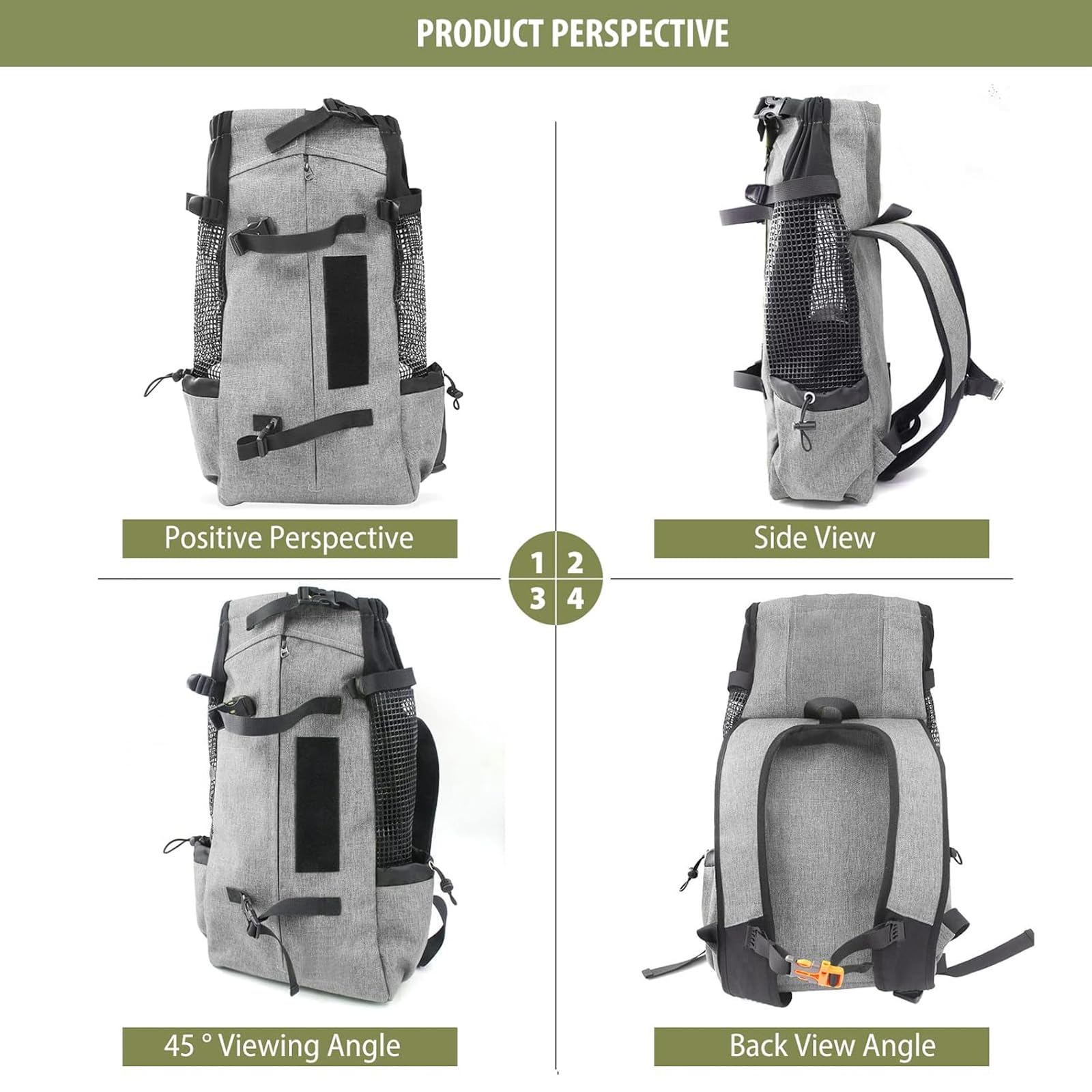 PETCUTE Zaino per cani gatti Borsa trasportino Trekking Regolabile Carico Massimo 16,5 kg Grigio