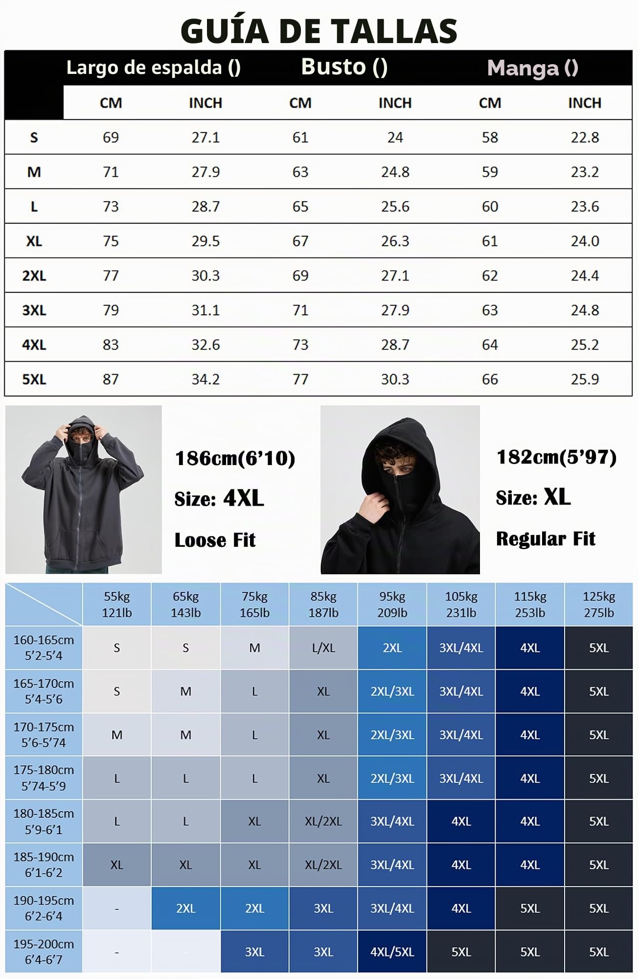 Sudadera Hombre con Capucha y Cremallera Cálida Pasamontañas Hoodie Chaqueta Hombre Entretiempo Otoño-Invierno Balaclava Deportes Manga Larga
