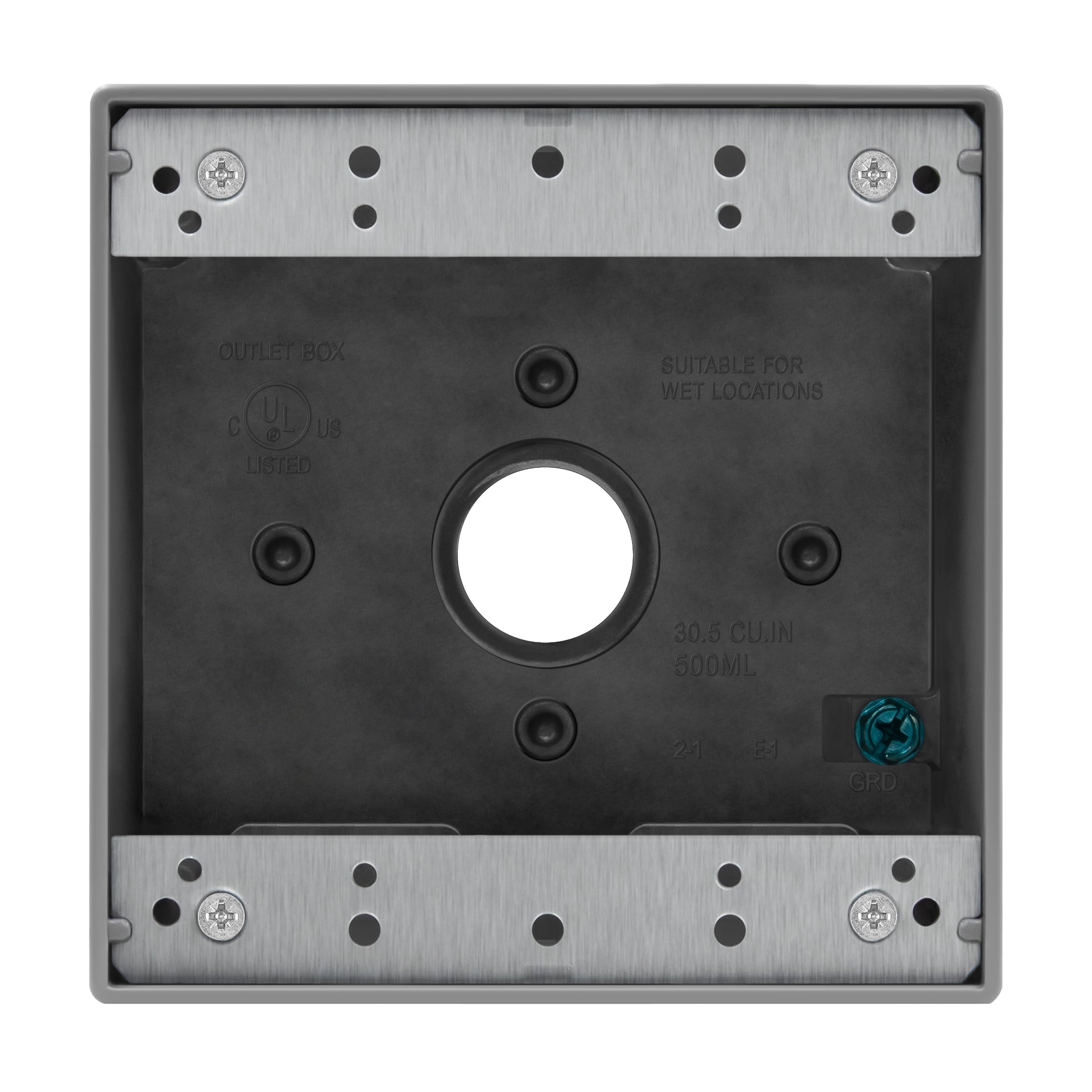 ENERLITES Weatherproof Outlet Box with Five 3/4-in Threaded Outlets, Outdoor Electrical Box, 5 Holes 0.75” Each, 2-Gang, 4.53” Height x 4.53” Length x 2.16” Depth, EN2575 Grey