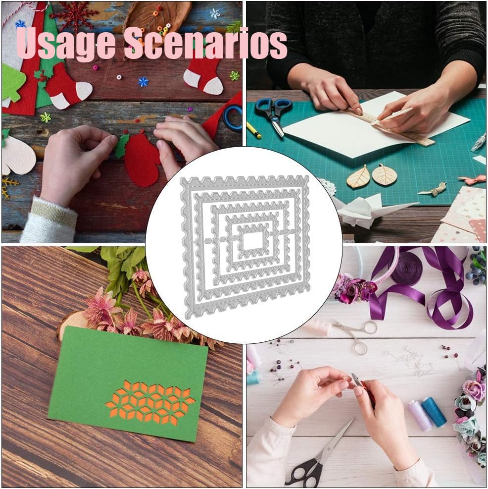 Image of Metal Embossing Stencils, Wave Edge Frame Die Cuts, Postage Stamp Frame Cutting Dies, Craft Cutting Die Stamp Frame Shape DIY Scrapbooking Album Deco