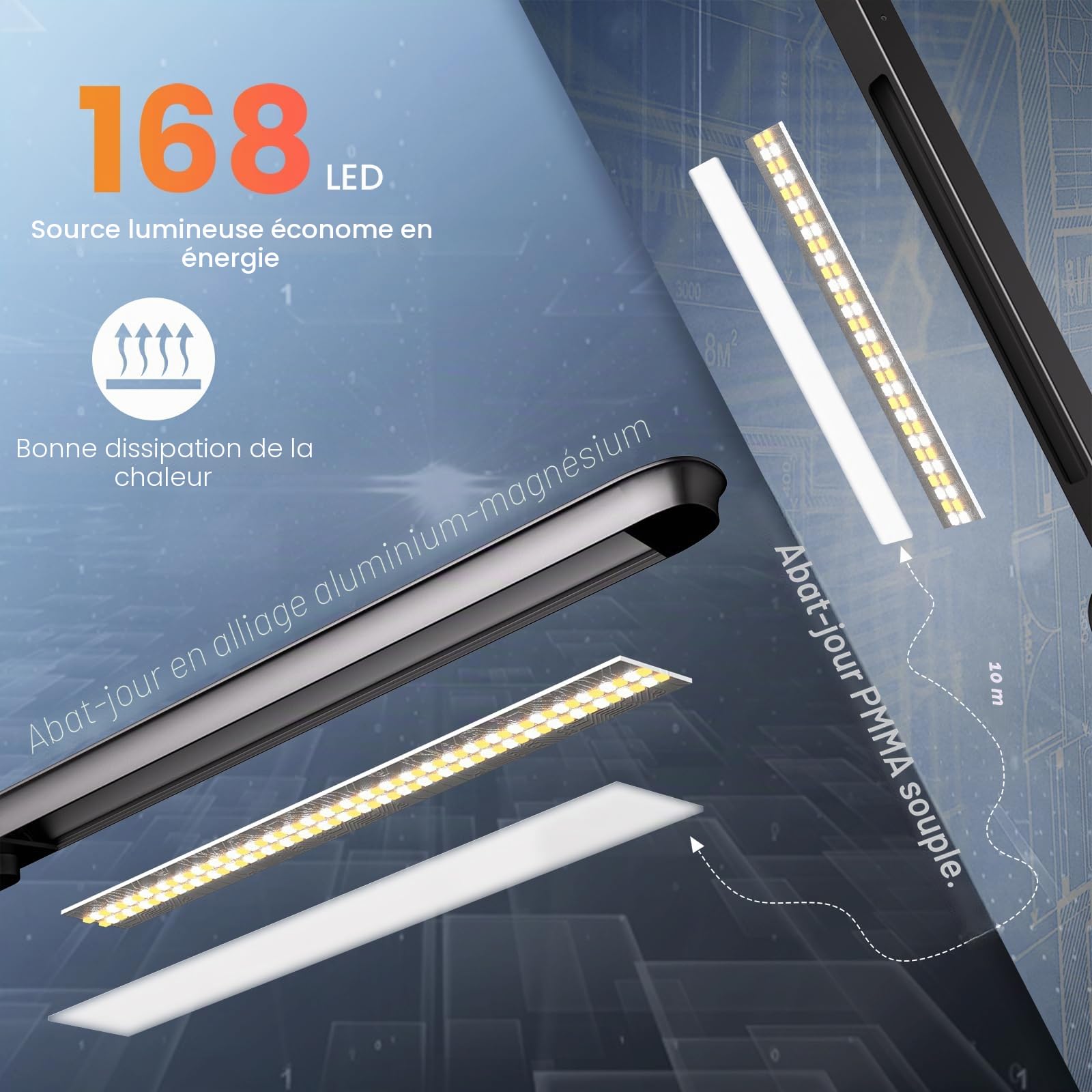 AmazLit Lampe de bureau, lampe de bureau pour soins des yeux LED à intensité variable, lampe d'architecte à double source de lumière, température de couleur réglable, lampe de table 16W avec télécomma