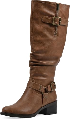 WHITE MOUNTAIN Women's Cushion Block Heeled Tall Shaft Western Riding Boot, Dk N