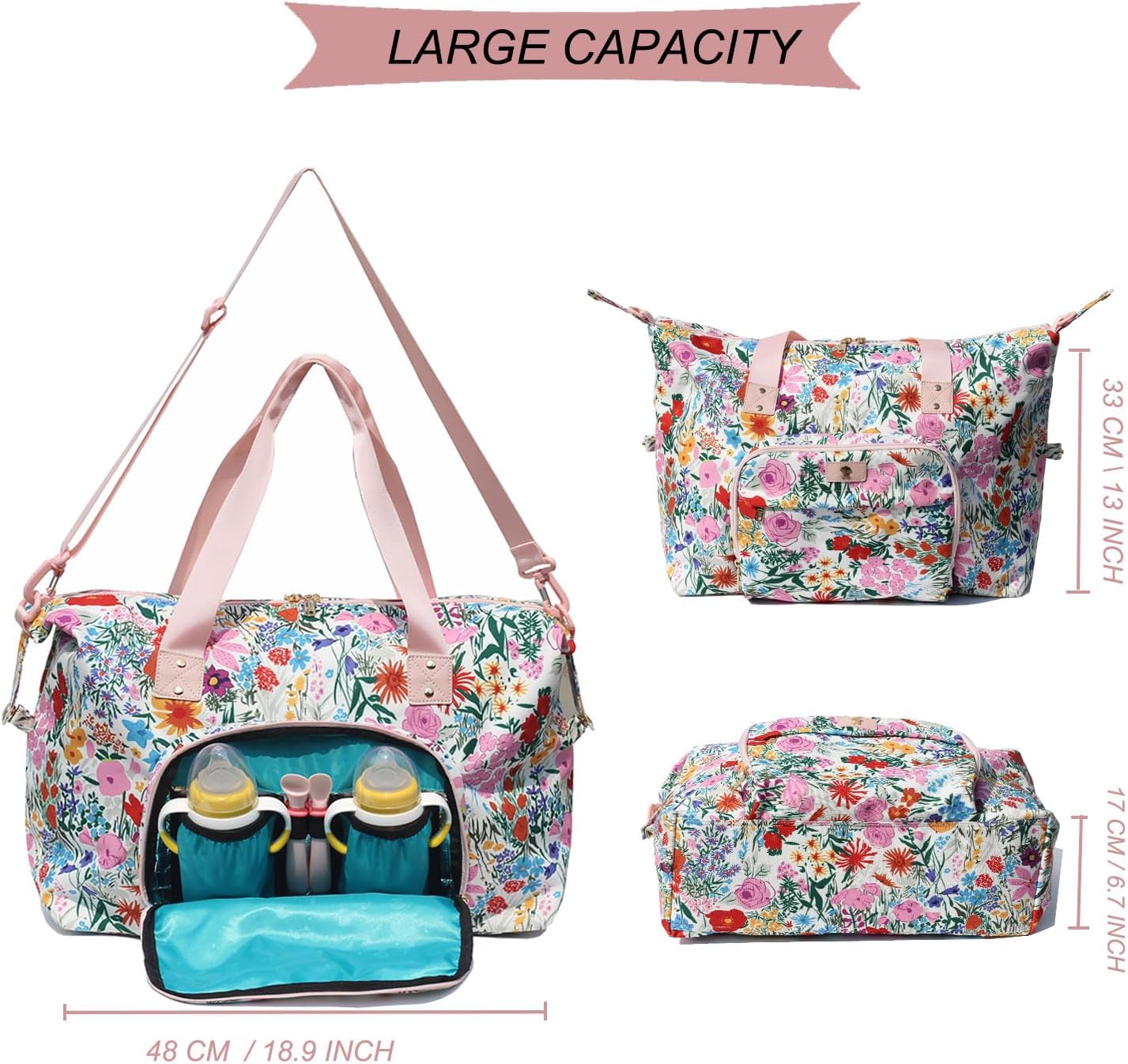 Diaper Bag Tote, Travel Overnight Carry-on Duffel Gym Bag, Multifunction Linen Canvas Dry Wet Maternity weekender