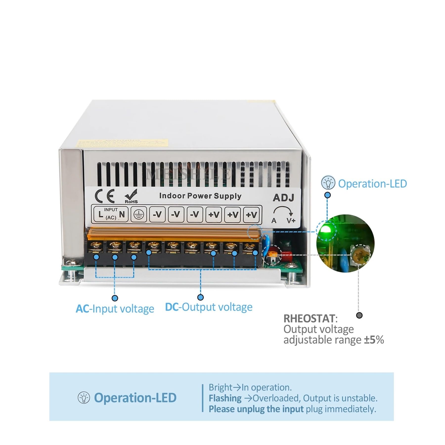 Fuente de alimentación conmutada DC 5V 12V 24V 36V 48V 60V, adaptador de corriente de transformador 2A 3A 4A 5A 8A 10A 15A 20A 25A 30A 40A 50A 60A 100A(18V,360W)