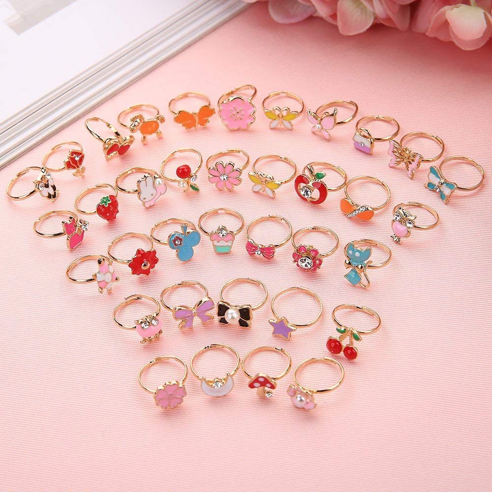 Fineder 36pcs Little Girl Adjustable Rings in Box, Children Kids