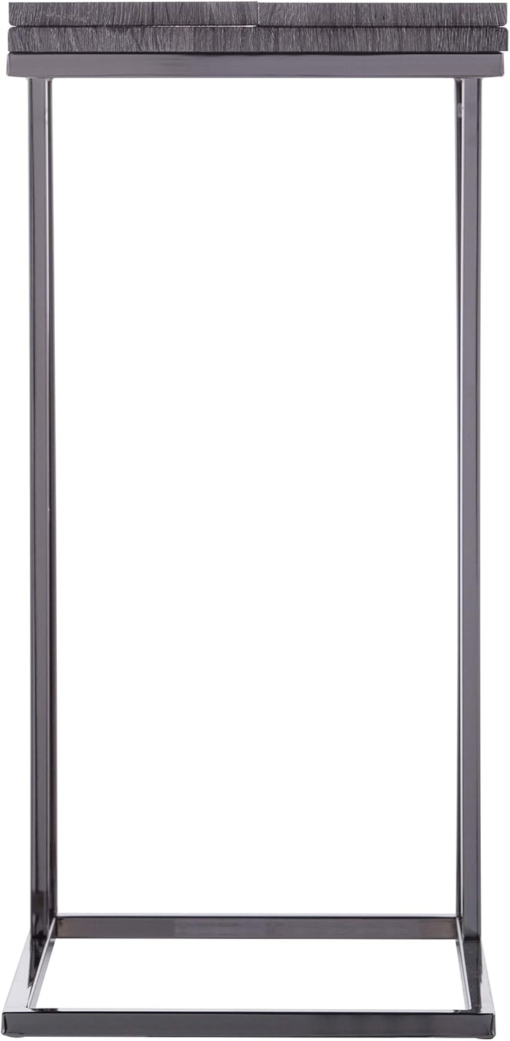 SEI Furniture Clarkdom End Table, Graywash, high Gloss Black