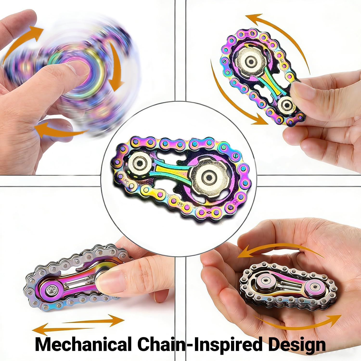 2 Pack Metal Bike Chain Stress Relief Fidget Tools for Men Stainless Steel Desk Fidget Gear, Handheld Mechanical Anxiety Reducer for Office, Work Desk and Daily Stress Relief