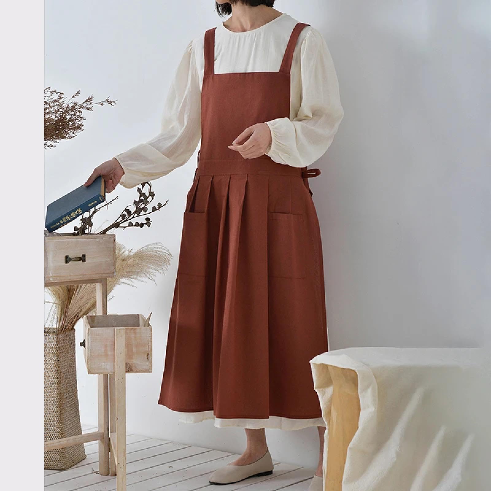 Delantal Cocina Baberos Delantal Bordado De Lino Y Algodón Delantal con Correa Impermeable Y Bolsillos Delantal De Trabajo Transpirable para Tienda De Flores para Adultos Y Hornear