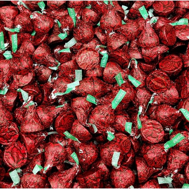Candykrave Hershey'es Roses Kisses Valentine Days Chocolate Candy - 2lb (200 pcs) - Bulk Pack of Milk Chocolate Meltaway Covered Individually wrapped