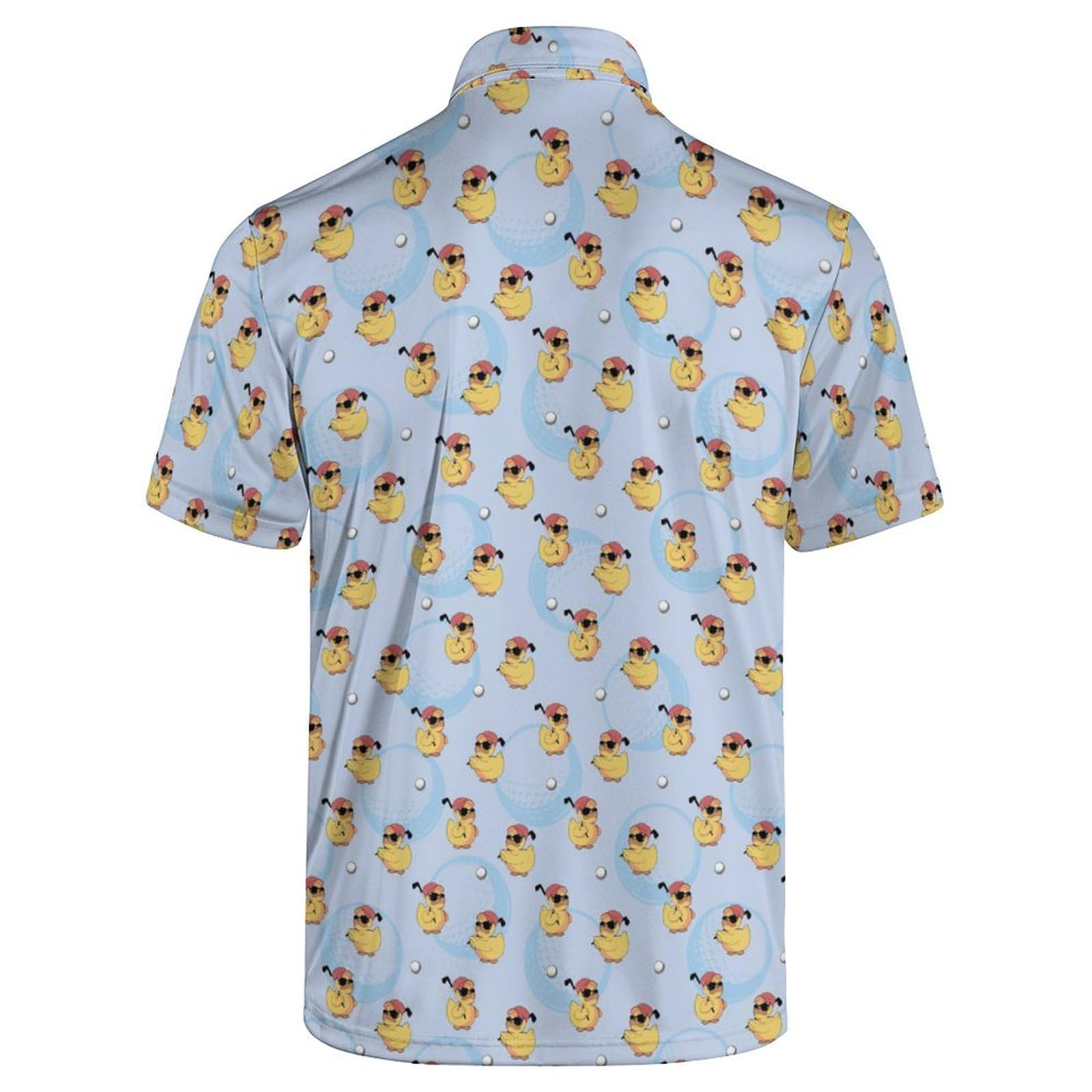Funny Yellow Duck Men's Golf Polo Shirt Performance Moisture Wicking Dry Fit Short Sleeve Collared Shirts Blue Slim Fit Golf Shirt for Men