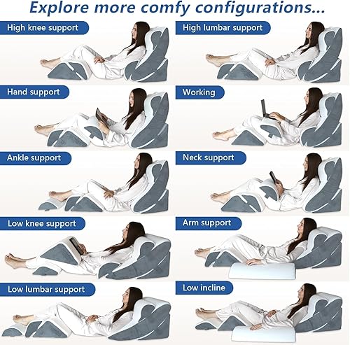 Miniatura 3 de Juego de 6 almohadas ortopédicas XL de cuña para dormir, de espuma viscoelástica de gel para postcirugía, para espalda, cuello, soporte de piernas,