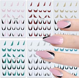 French Nail Stickers Decals for Nail Arts, 3D Self-Adhesive French Nail Decals V-Shape Tips Art Tips Guides for DIY Decora...