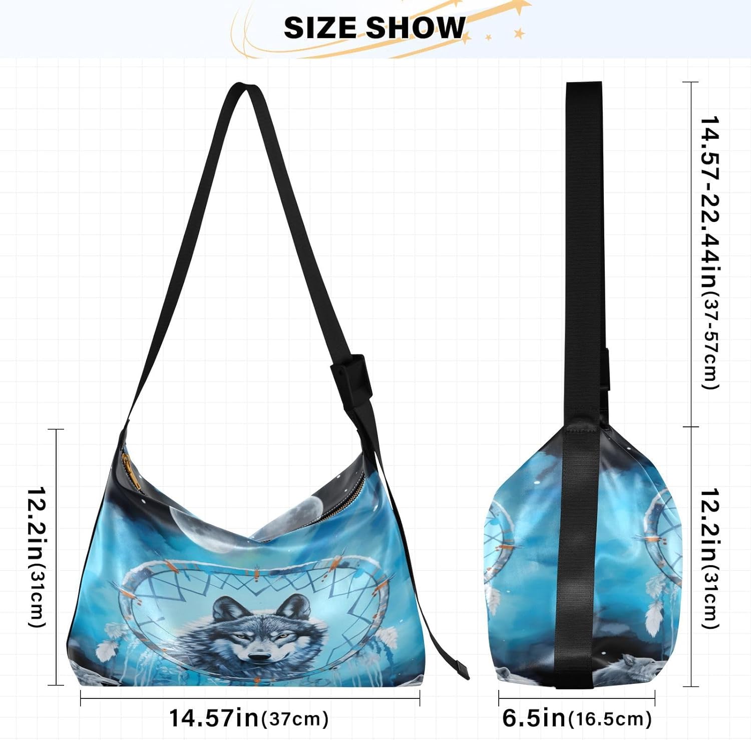 xigua Dream Catcher Wolf Shoulder Bag for Women Waterproof PU Leather Hobo Bags Crossbody Purse with Zipper Closure