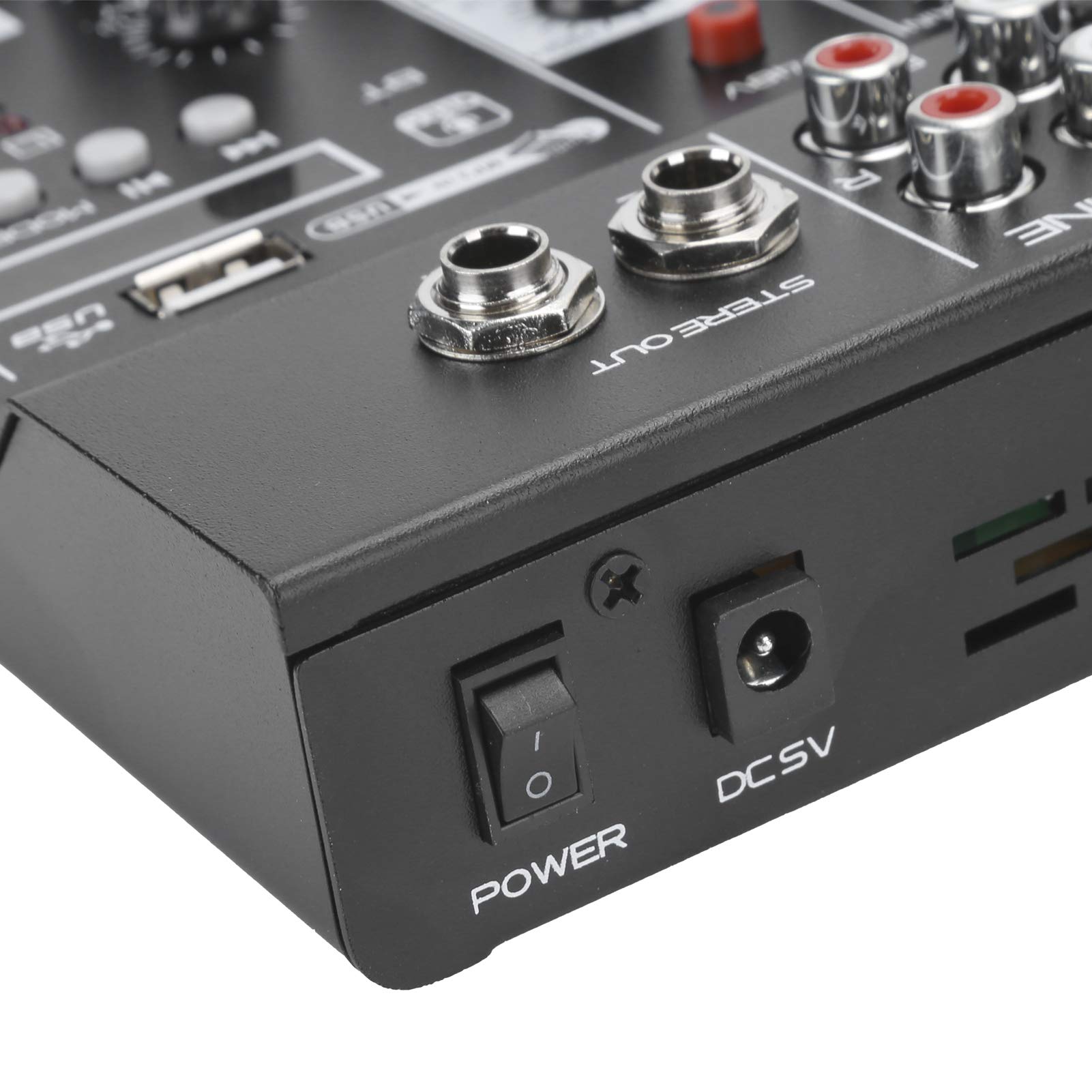 Klein mengpaneel 4-kanaals stereo live mengpaneel, audio mixer mini muziek mixer, DJ mixer board karaoke mengpaneel audio interface met Bluetooth MP3 48V fantoomvoeding FX analoge digitale effecten