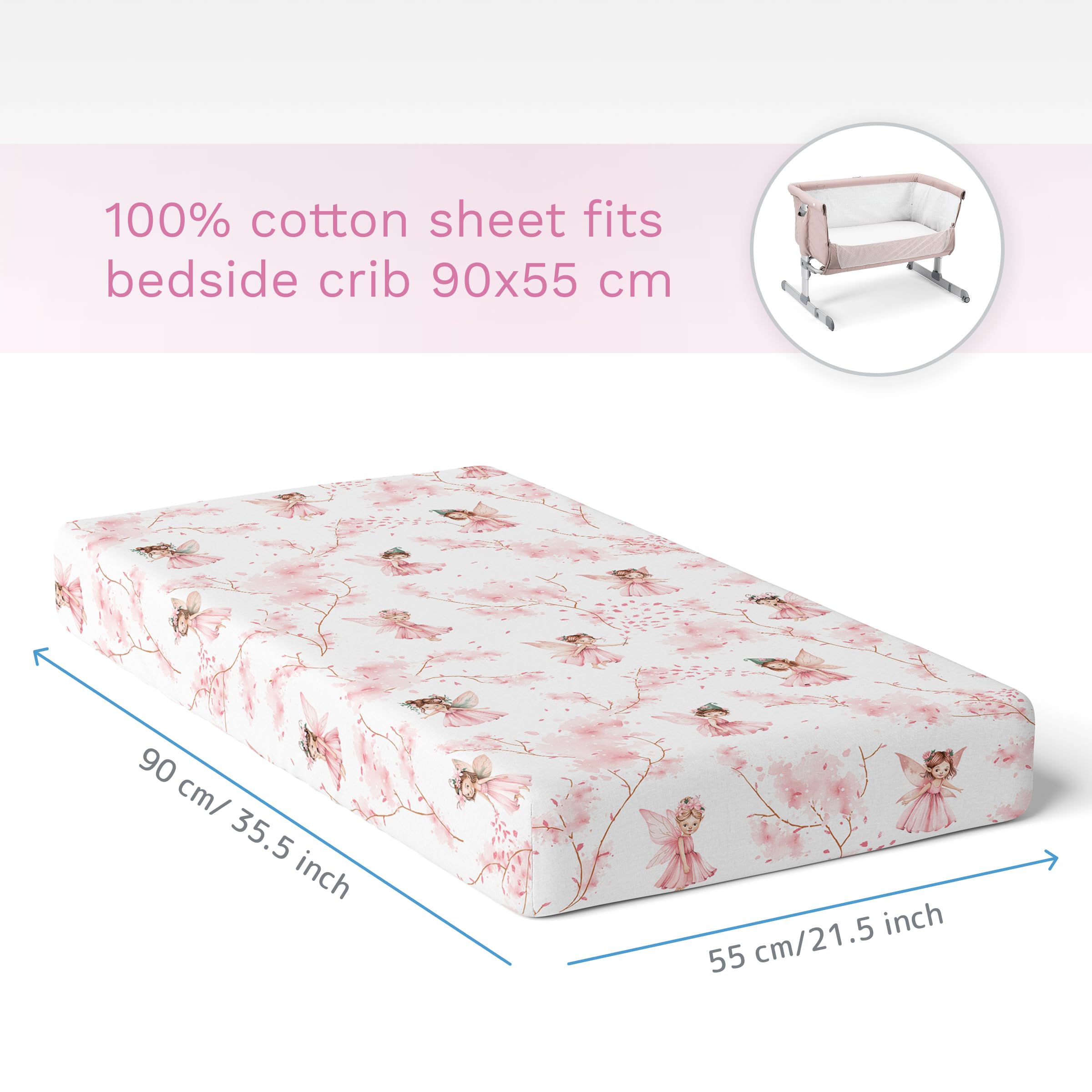 Baby Comfort Nursery 100% Cotton Fitted Sheet to fit 90x55 cm Bedside Crib (Fairies) - Image 4