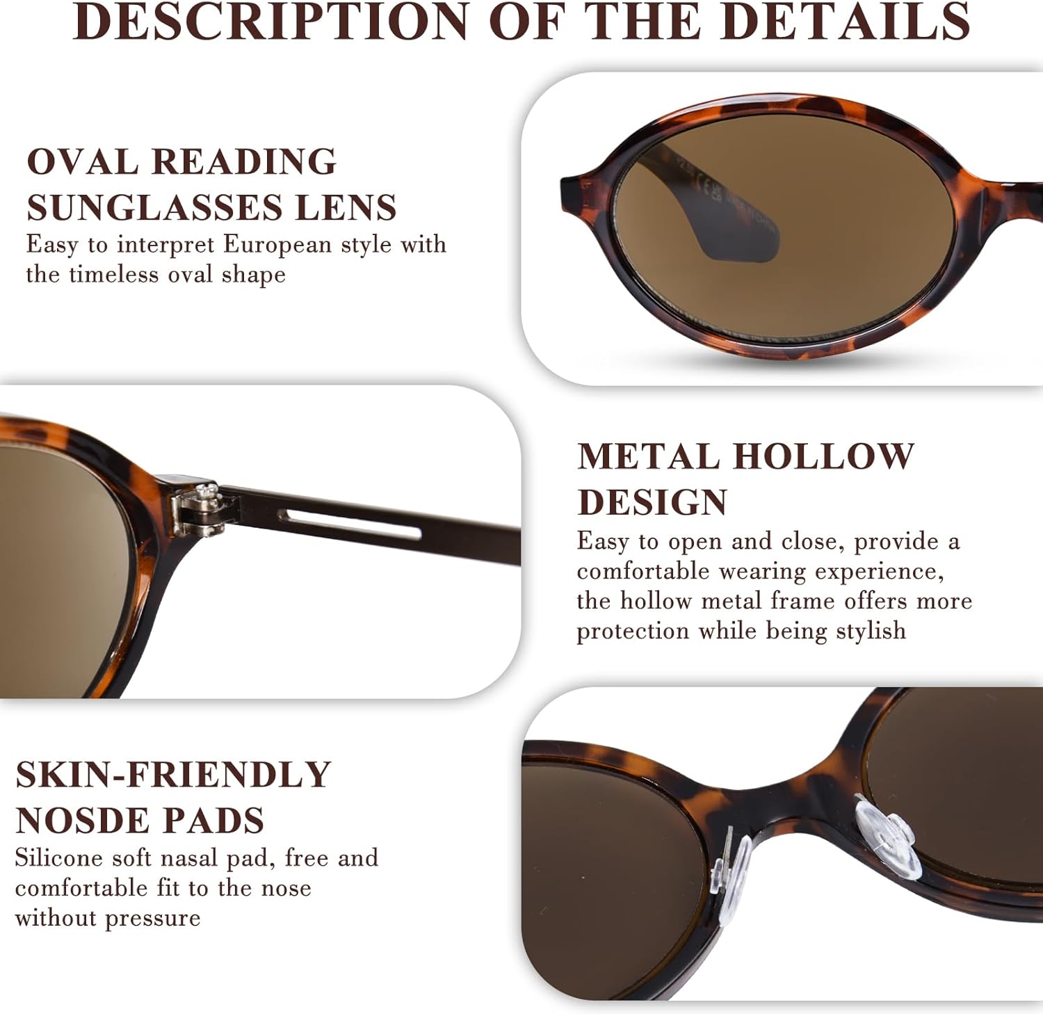 Reading Sunglasses Womens Retro 90s Oval Full Lens Sun Readers UV400 Outdoor Sunglasses Shades with Readers Built-in - Image 4