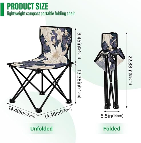 Miniatura 3 de KLL Retro White Clematis Flowers Collapsible Backpacking Chairs Lightweight Camp Chair Includes Carry Bag Hiking Chairs Backpacking Ultralight for
