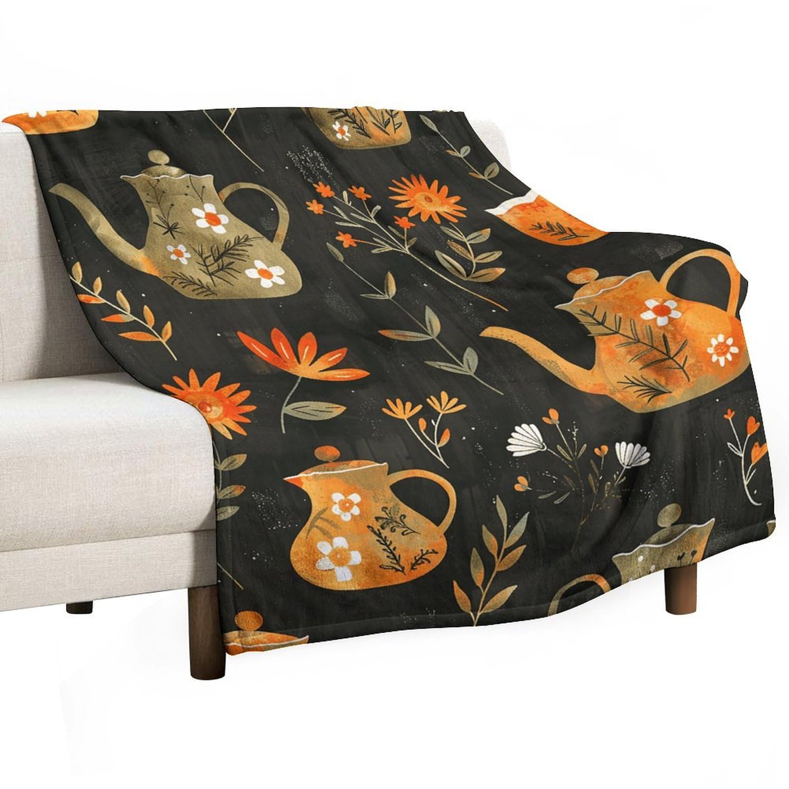Plaid en flanelle imprimé théière pour soirées cocooning au salon