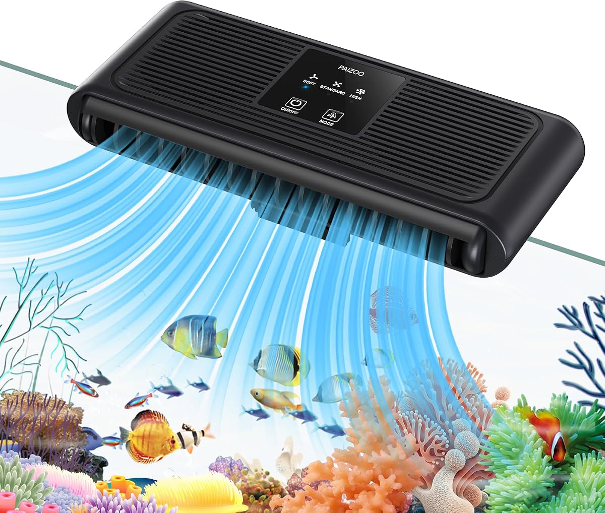 PAIZOO Ventilador enfriador de acuario, enfriador ultra silencioso para pecera con modo de 3 velocidades | Enfriamiento efectivo 3-7 ℉, velocidad máxima del viento 10 pies/s, ventilador de enfriamiento de tanque de peces para accesorios de tanque Axolotl tanques de agua dulce y salada