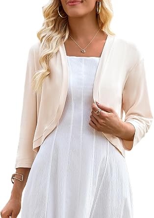Yekaty Womens 3/4 Sleeve Bolero Shrug Open Front Cropped Summer Lightweight Cardigan
