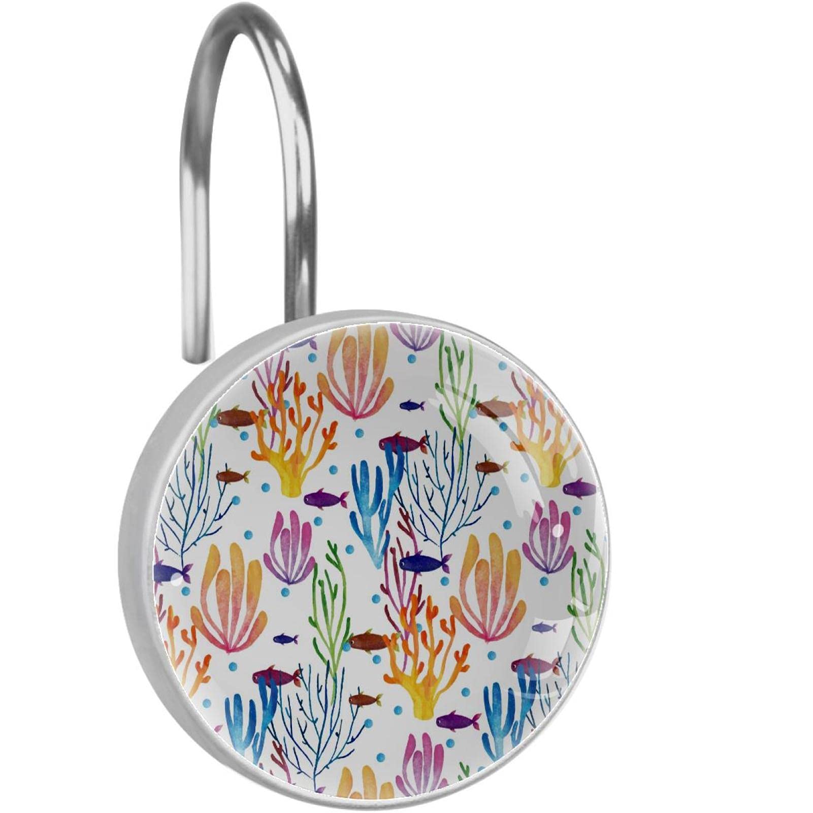 Crochets rideau de douche anti rouille en inox motif poisson violet